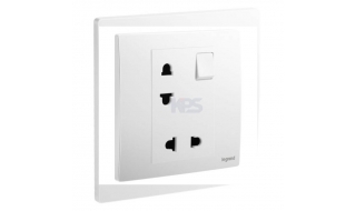 Ổ cắm đôi Legrand Mallia 281124MW có công tắc